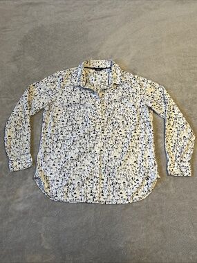 Joules Dog Print Shirt Women's 10 Lucie Button Up Long Sleeve White Blue Animal